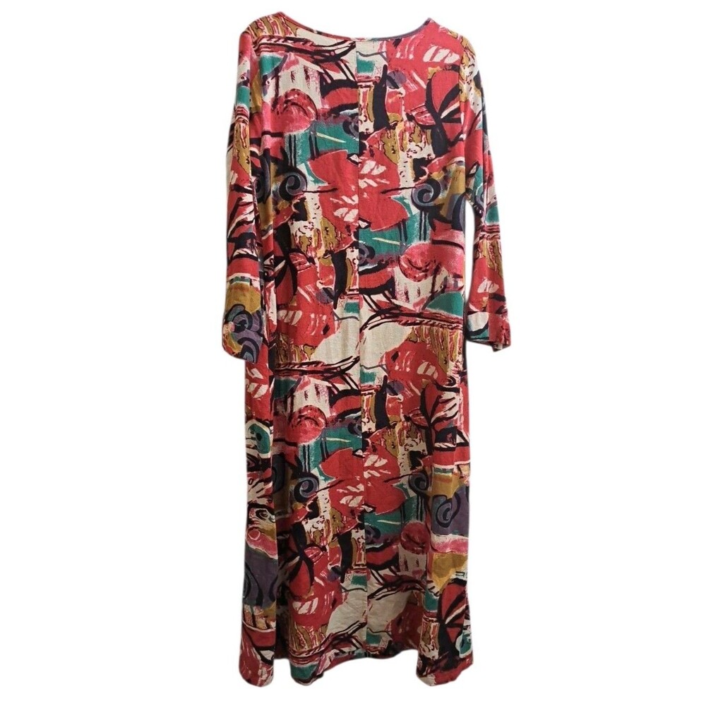 AUDATE Muumuu Maxi Dress Womens XL Kaftan Linen Cotton Artsy Abstract Geo Print - Picture 2 of 10